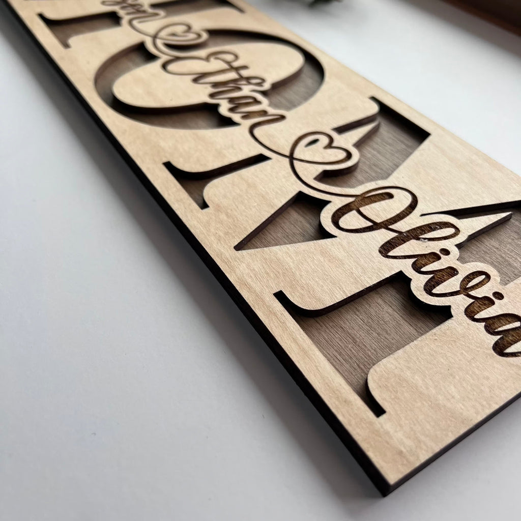 Personalized Double Layer Mom Sign with Kids Names