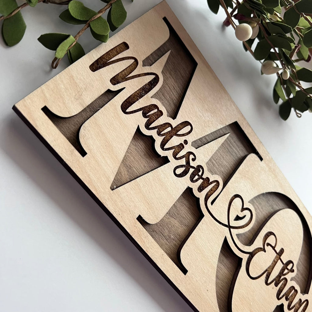 Personalized Double Layer Mom Sign with Kids Names
