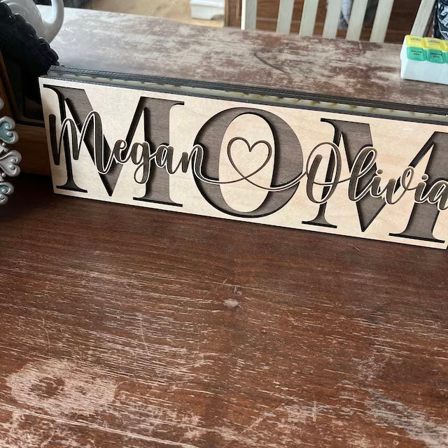 Personalized Double Layer Mom Sign with Kids Names
