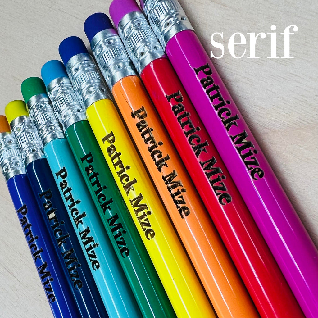 Set of 8 Personalized Pencils with engraved wood tag