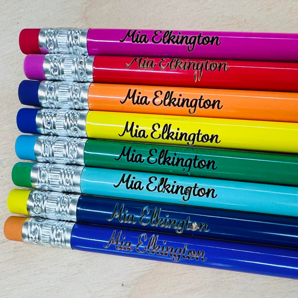Set of 8 Personalized Pencils with engraved wood tag