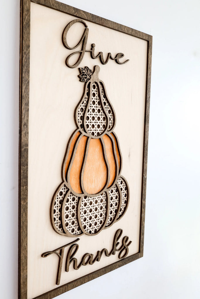Give Thanks Rattan Pumpkin Sign Kit