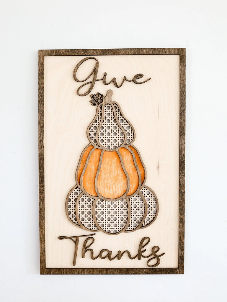 Give Thanks Rattan Pumpkin Sign Kit