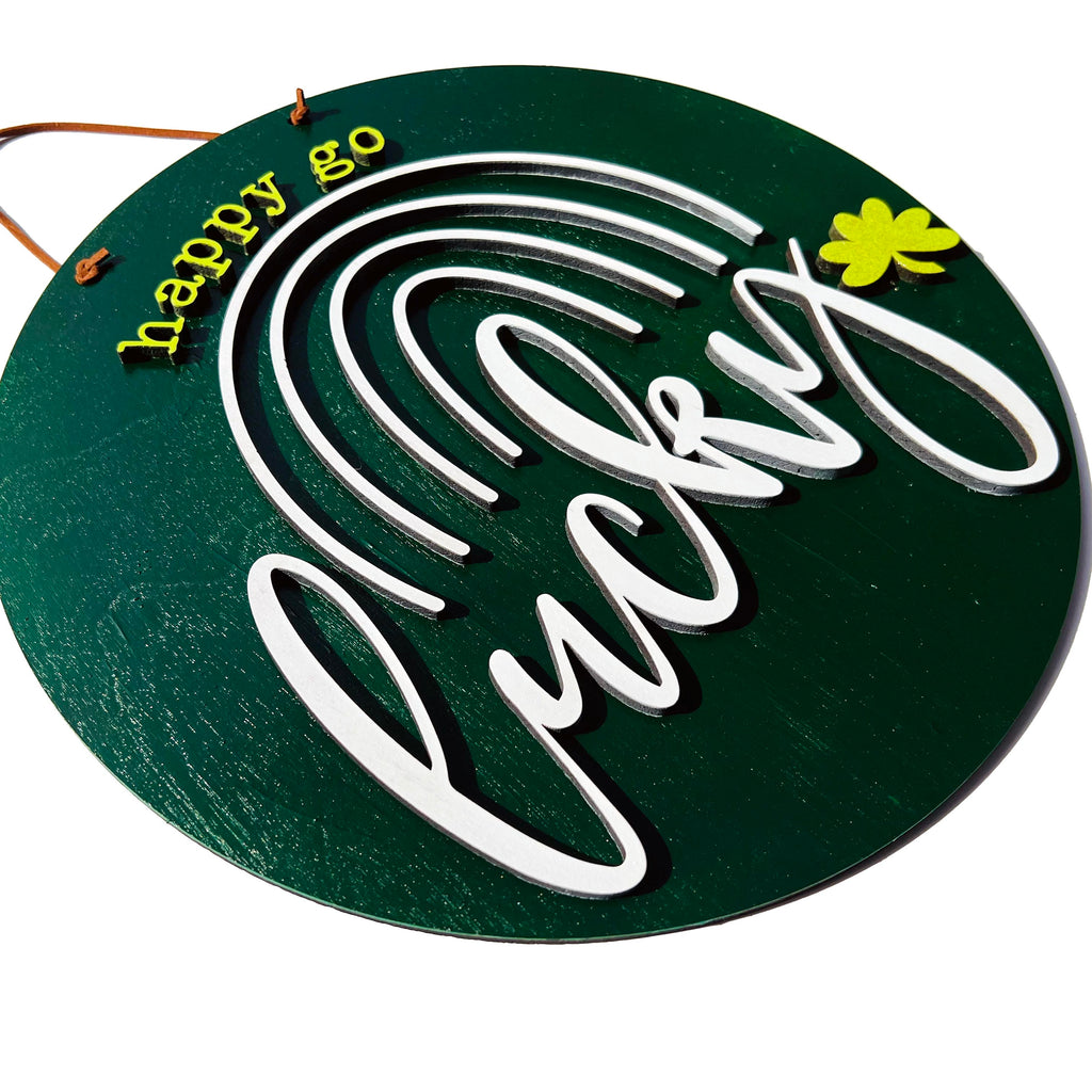 Happy Go Lucky Sign with Rainbow - 3D Painted St. Patrick's Day Decor