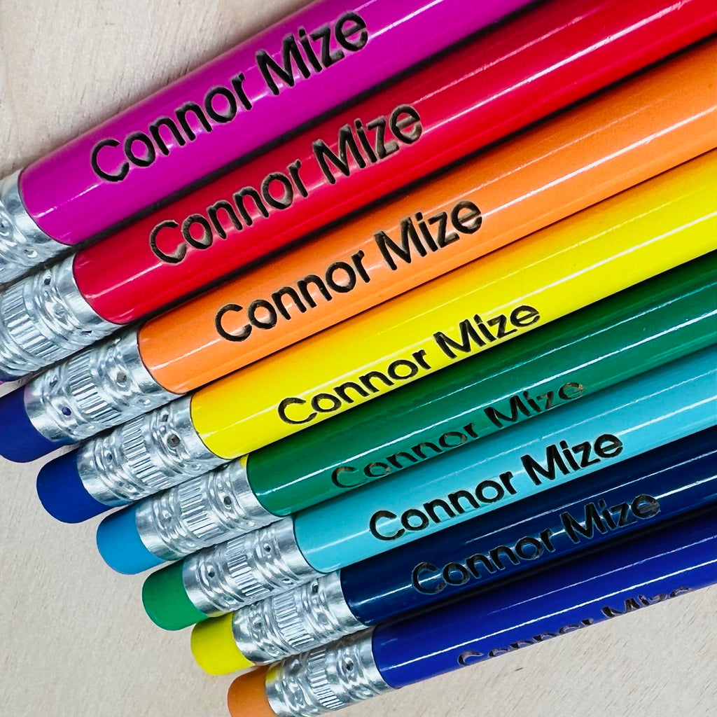 Set of 8 Personalized Pencils with engraved wood tag