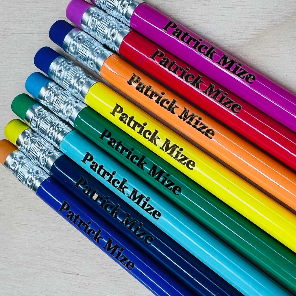 Set of 8 Personalized Pencils with engraved wood tag