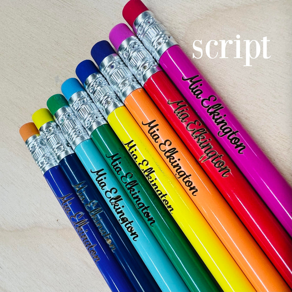 Set of 8 Personalized Pencils with engraved wood tag